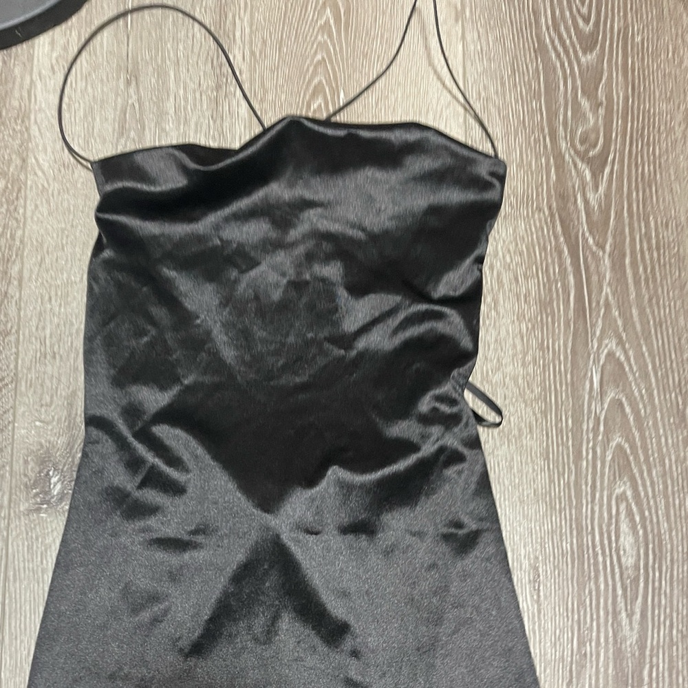 Black Satin Cowl Neck Dress Criss Cross Straps size 4 - Picture 3 of 4
